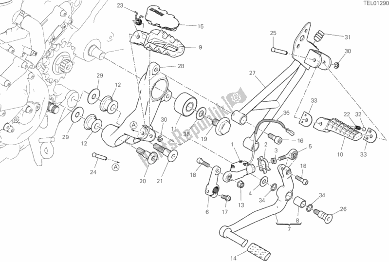 All parts for the Footrests, Left of the Ducati Hypermotard 950 SP USA 2020